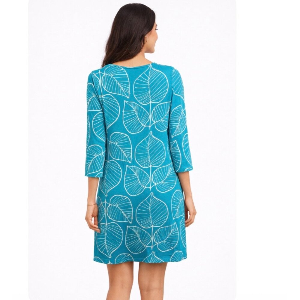 Boden Freya Teal Leaf Print Dress Size 8 - Picture 2 of 8